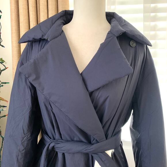 Uniqlo Down Belted Long Trench Coat in Navy Blue - Picture 4 of 14